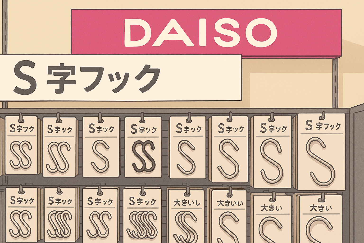 ダイソーのs字フック売場はどこ？100均のひねりや固定タイプの選び方も